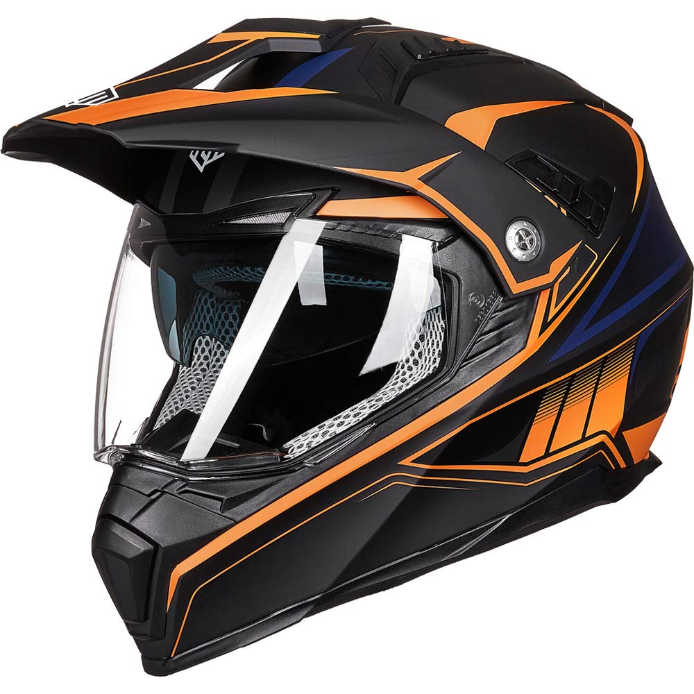Ilm Off Road Motorcycle Dual Sport Helmet Full Face Sun Visor Dirt Bike Atv Motocross Casco Dot Certified Model 606V(Orange, Xxl