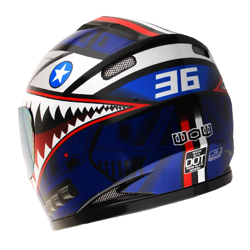 Wow Motorcycle Full Face Helmet Street Bike Bmx Mx Youth Kids Shark Blue