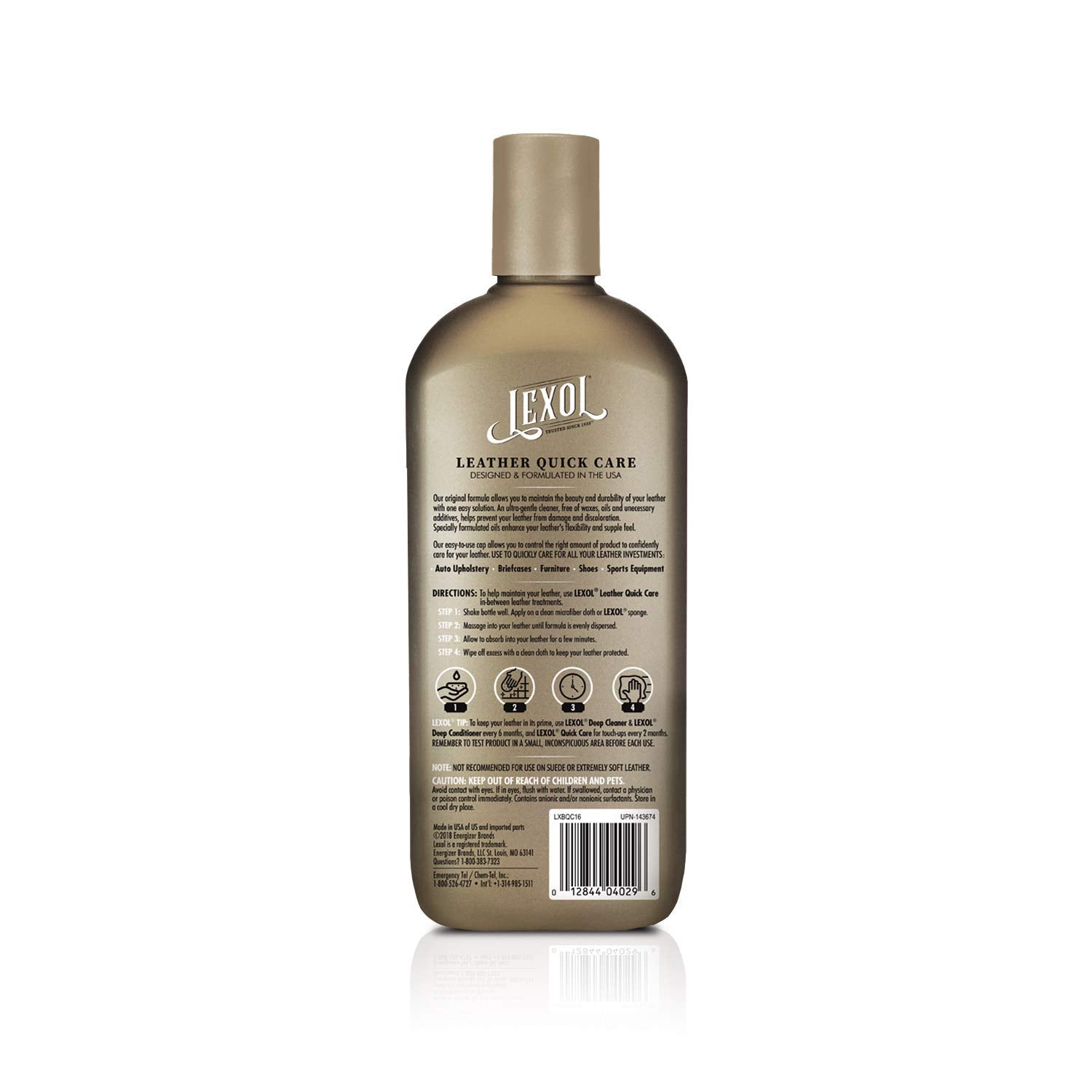 Lexol All Leather Quick Care All-In-One Leather Cleaner And Conditioner For Car Seats And Interiors, Couches And Furniture, Shoe