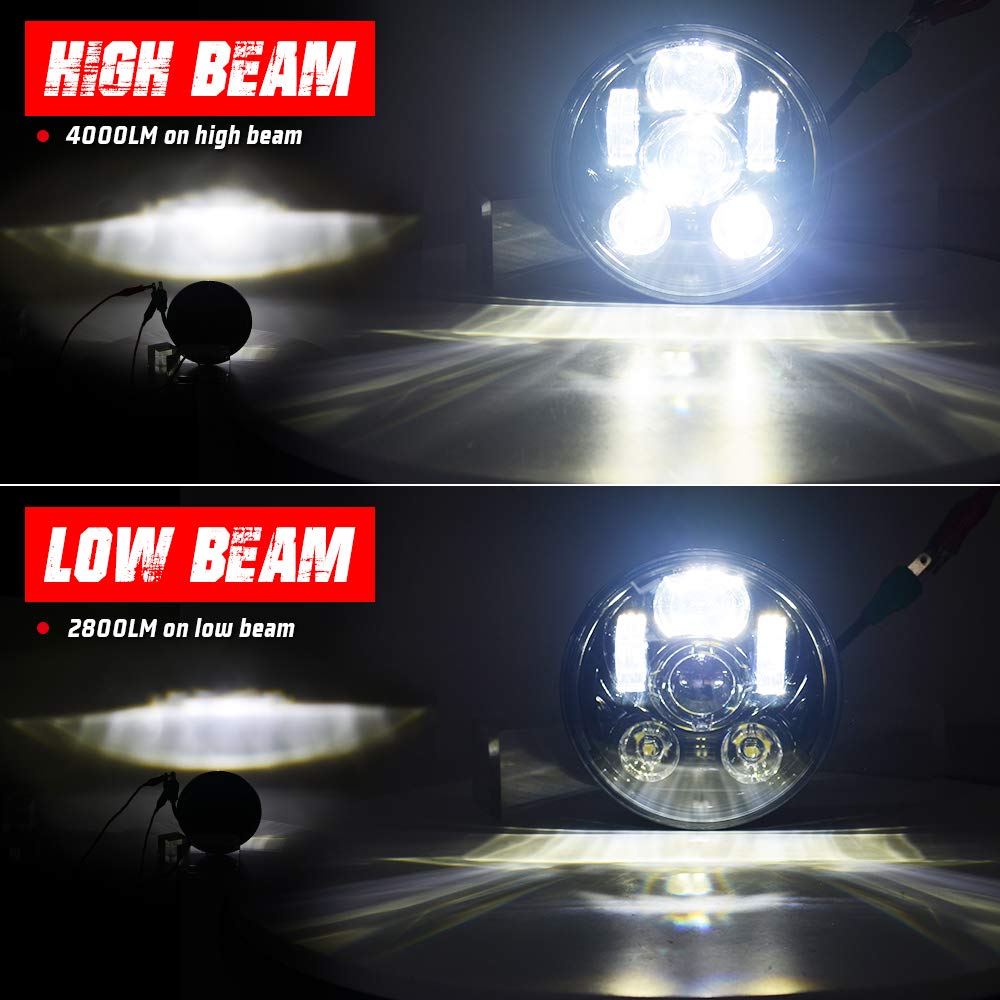 Tugwuetlwu 5-3/4 5.75 Inch LED Motorcycle Headlight Compatible with Harley Davidson Sportster Dyna Street Bob Low Rider Wide Gli