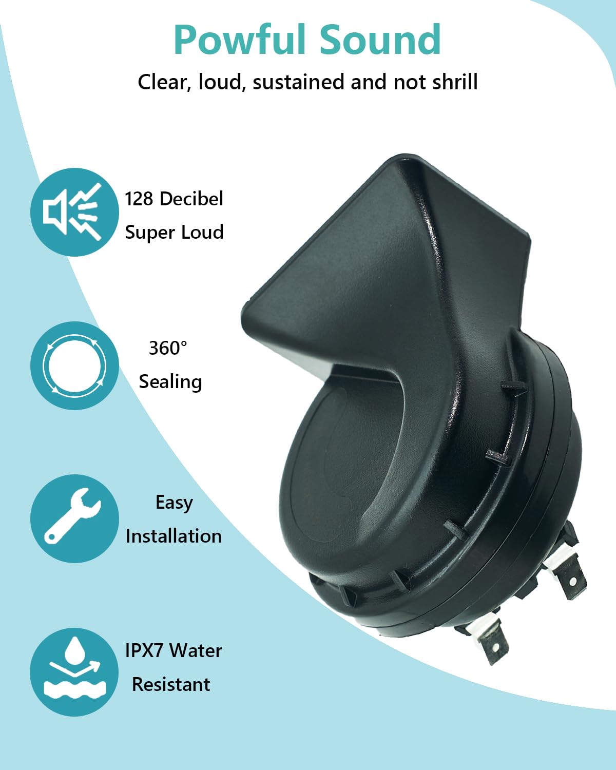 Neoget Car Horn 12V High Tone 510Hz, Loud Waterproof Electric Single Deep Pitch Horn, 128Db Universal Fit 12 Volt Vehicle Auto T