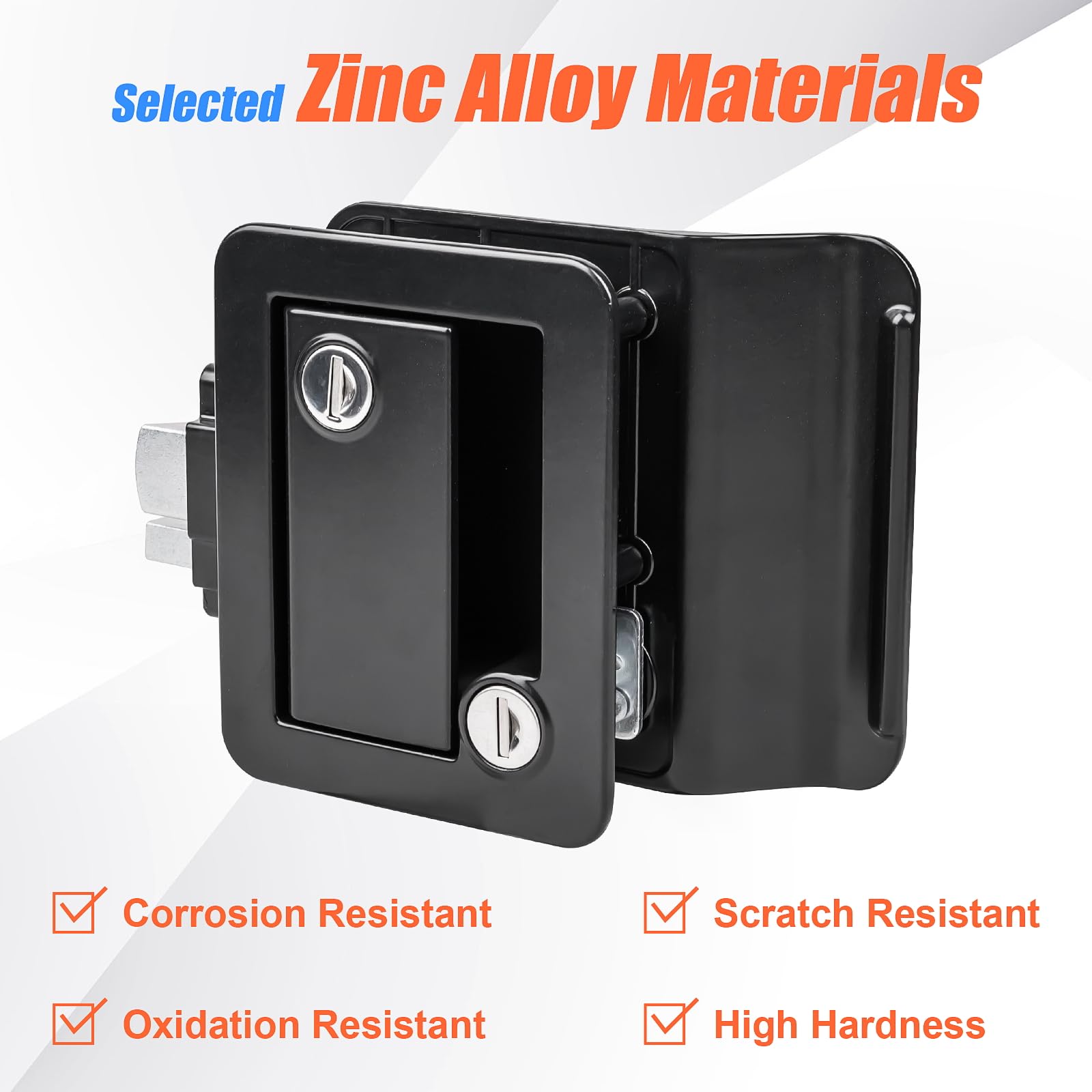 Siasky Black RV Door Lock Replacement - Upgraded Zinc Alloy Latch with 4 Keys, 6.22"x2.32"x4.26" for Trailers and Cargo Haulers