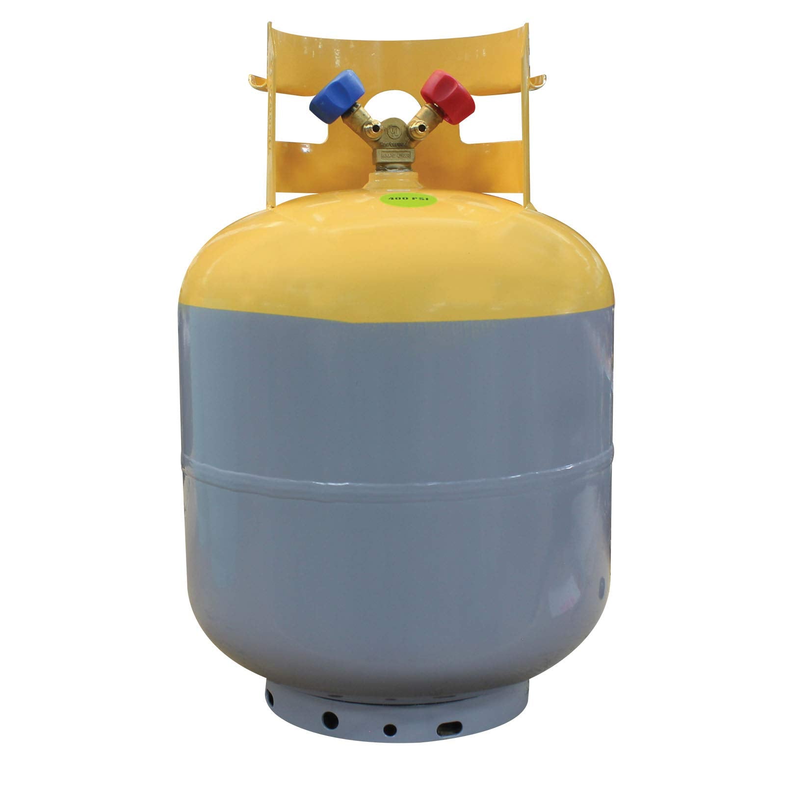 Mastercool 63010 50 lb Refrigerant Recovery Cylinder, DOT-Approved, 1/4 FL-M Connections, HP325/HP345 Steel, Yellow/Gray (No Ref