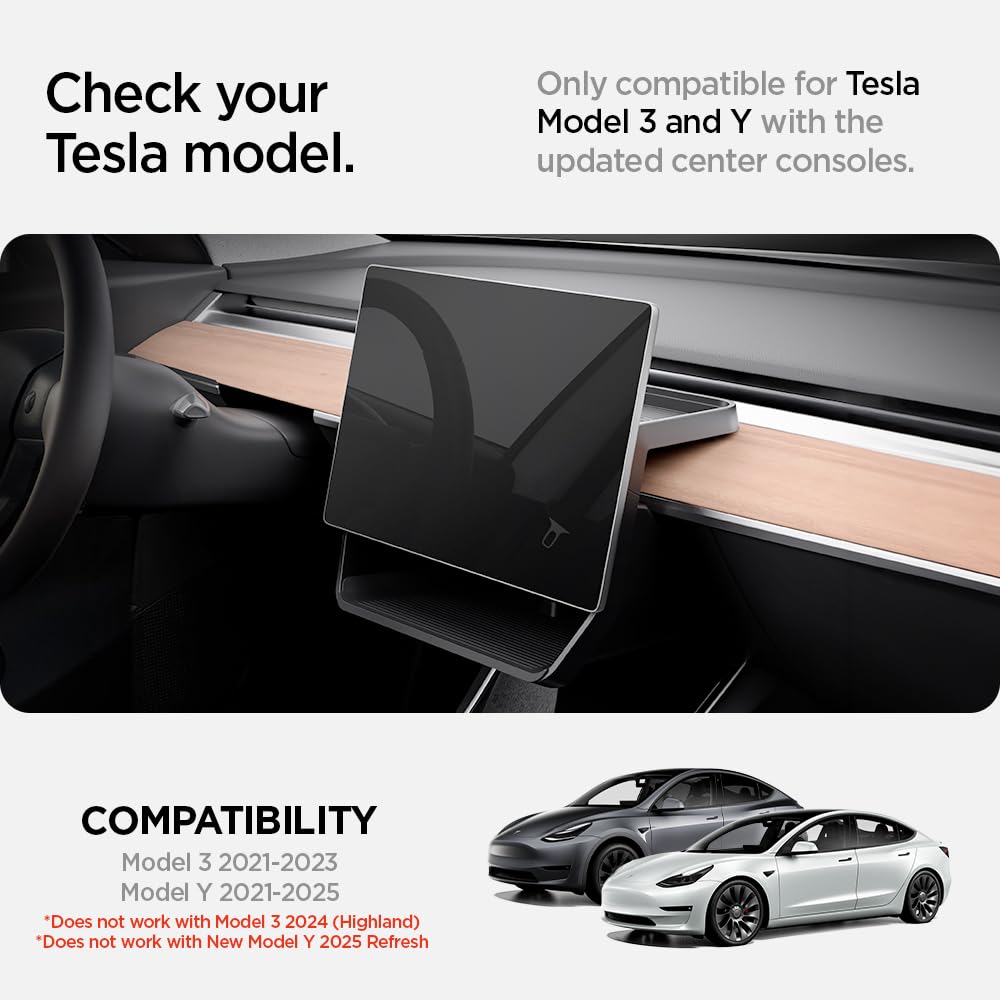 Spigen Under Screen Storage Organizer for Tesla Model 3 & Y 2023-2025, Black, Model ACP07280, Not Compatible with Austin TX & Highland Models