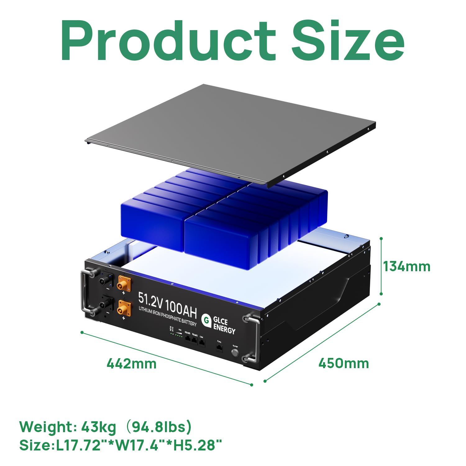 Glce Energy 48V 200Ah Lifepo4 Lithium Battery, Grade A Cells, With Touch Monitor, Max 10.24Kw Power Output, 4000~15000 Deep Cycl