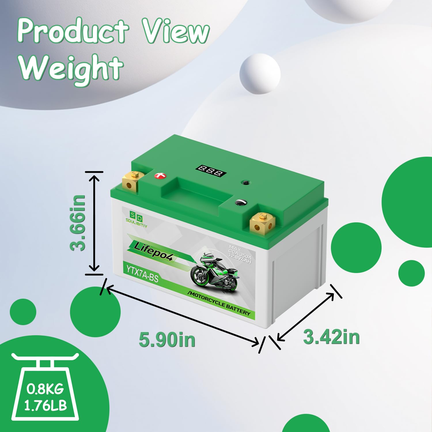 YTX7A-BS Lithium Motorcycle Battery 12.8V 4Ah 350CCA High Performance Lithium Powersports Battery with Smart BMS, Compatible Mot