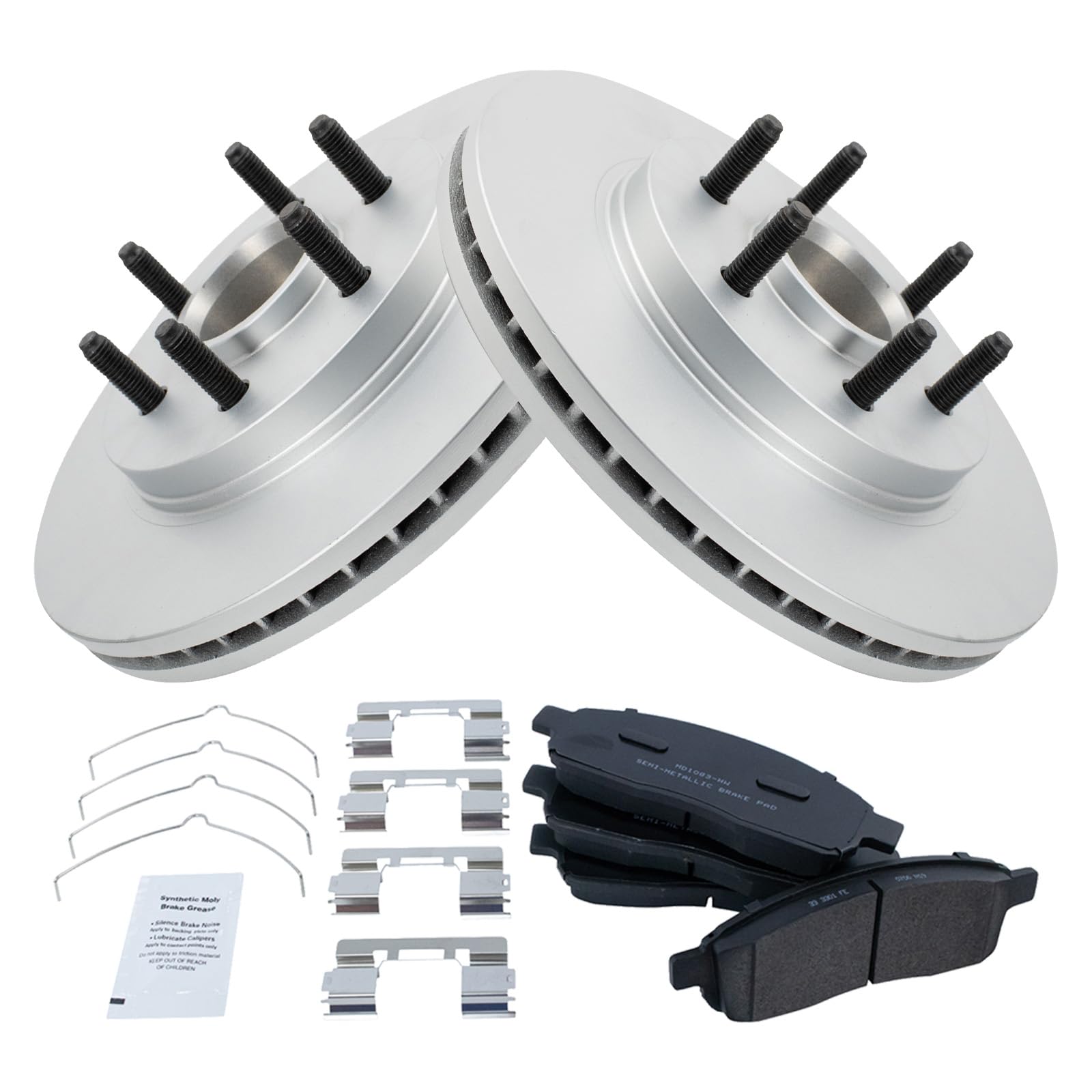 Trq Front Brake Pad & Rotor Kit Brake Pads Brake Rotor Semi-Metallic Premium G-Coated Compatible With 2004-2008 Ford F-150 2006-