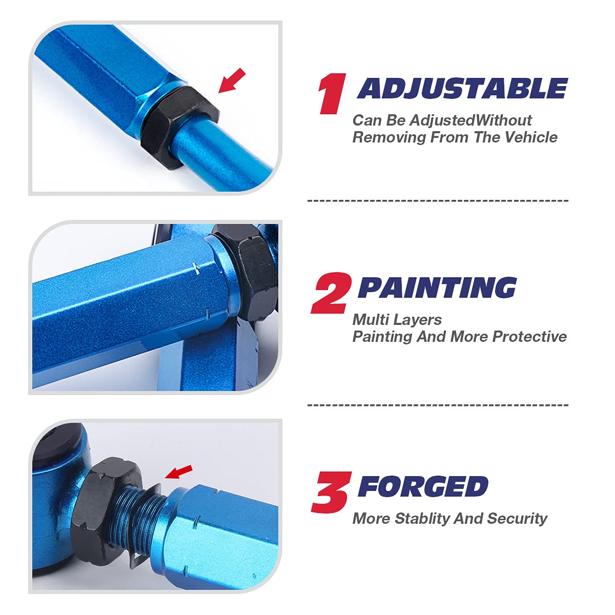 KSP PERFORMANCE Adjustable Rear Camber Arms for 350Z 370Z G35 G37 - Carbon Steel, Blue, -2° to +2° Camber, Model 720059SNS
