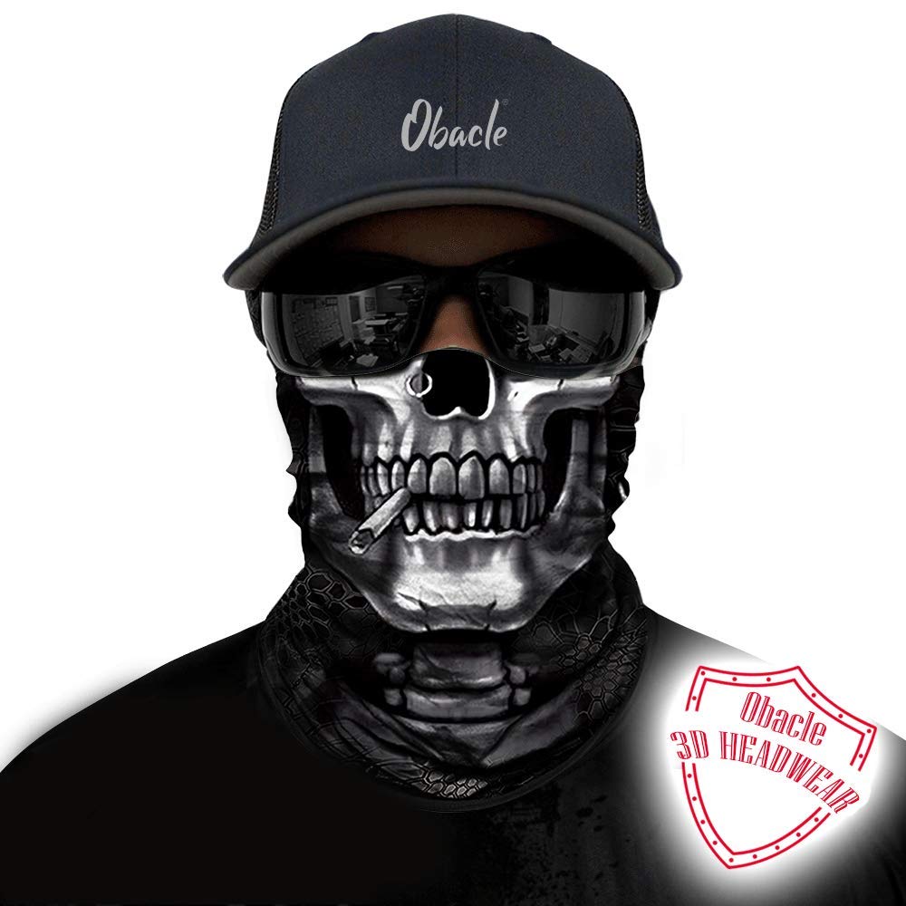 Obacle Skull Face Mask - Seamless 3D Tube Bandana for Men & Women - One Size, Polyester, Smoking and Earring Skull Design