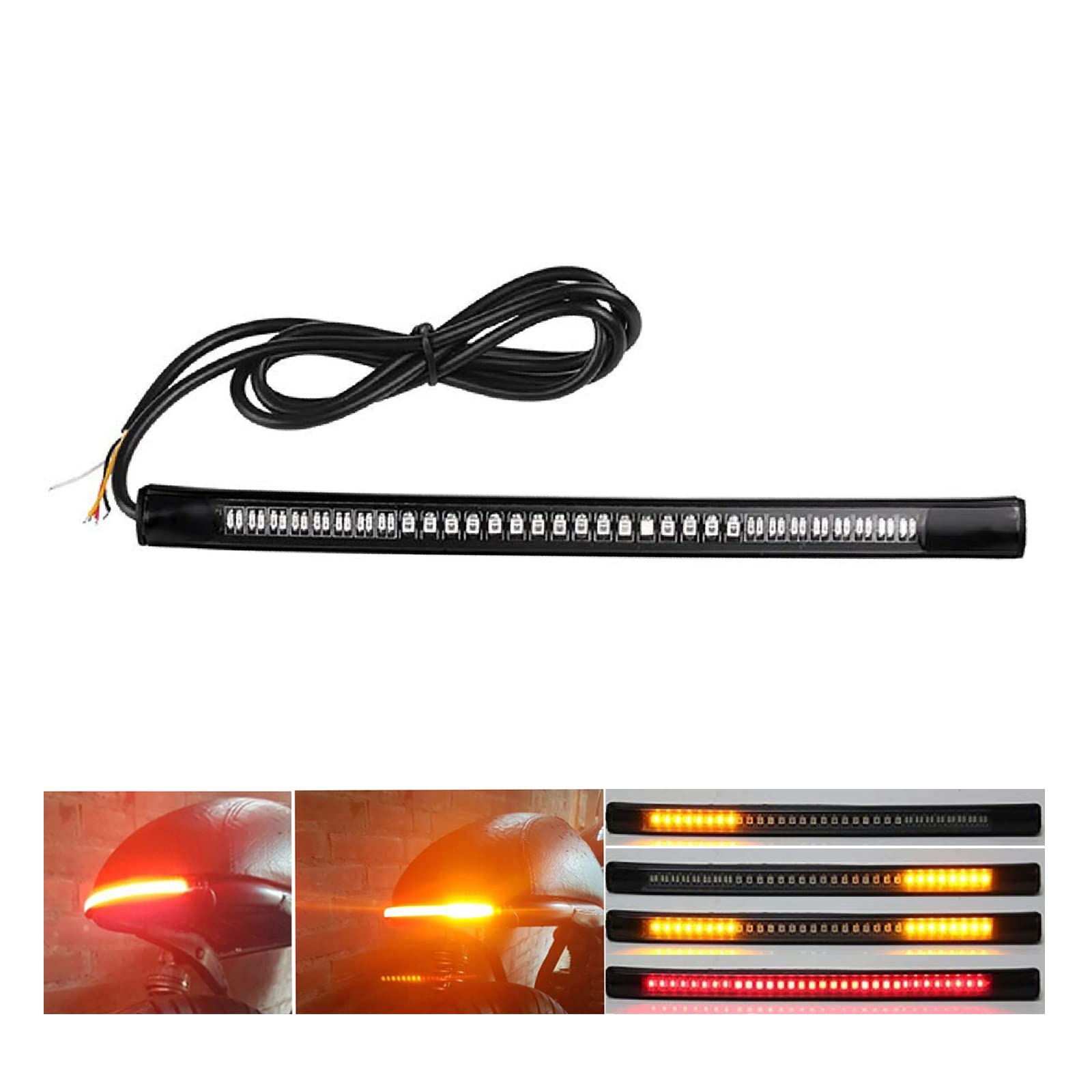 jaxiria Universal LED Strip Motorcycle Tail Lights with Turn Signals, 48LED 8    Flexible Brake Stop License Plate Lights Integr