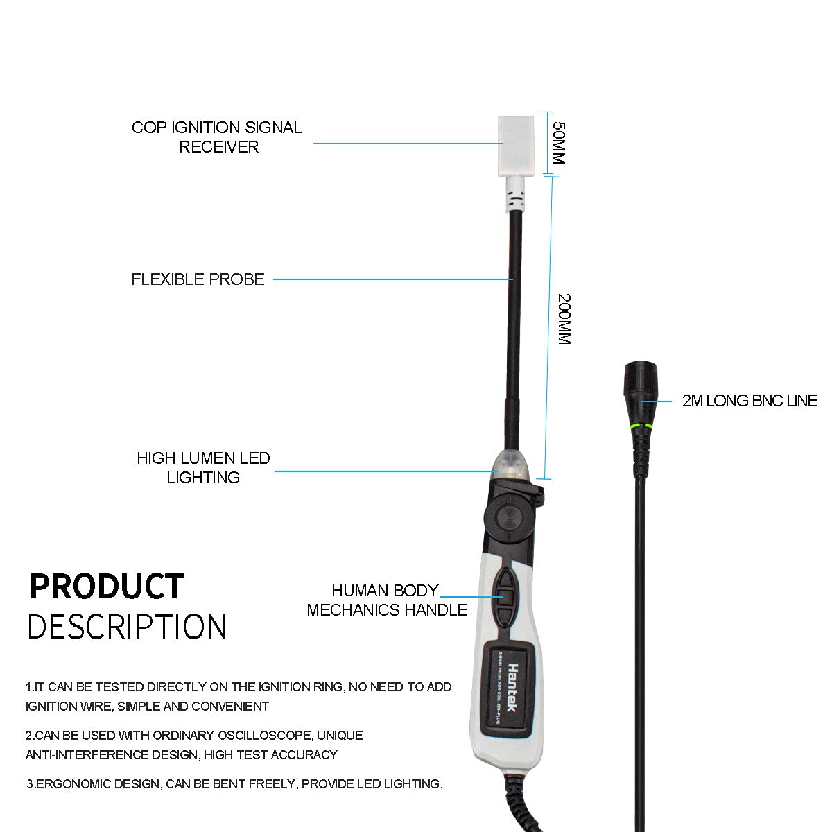 Hantek HT25COP Ignition Waveform Probe for Automobile Engine, 41x4x2cm, Compatible with Oscilloscope