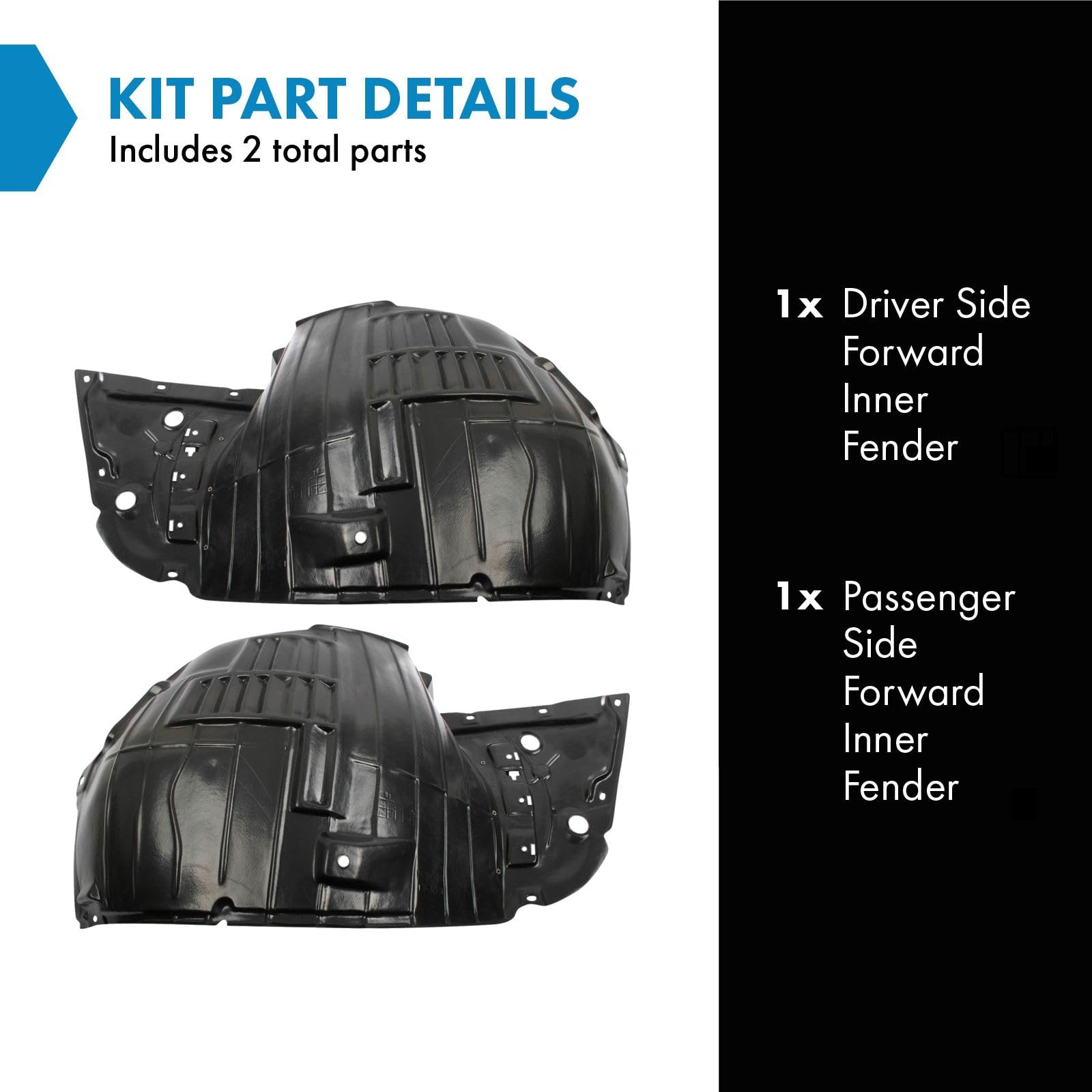 Trq Inner Fender Liner Set Compatible With 2014-2022 Infiniti Q50 In1248130 In1249130