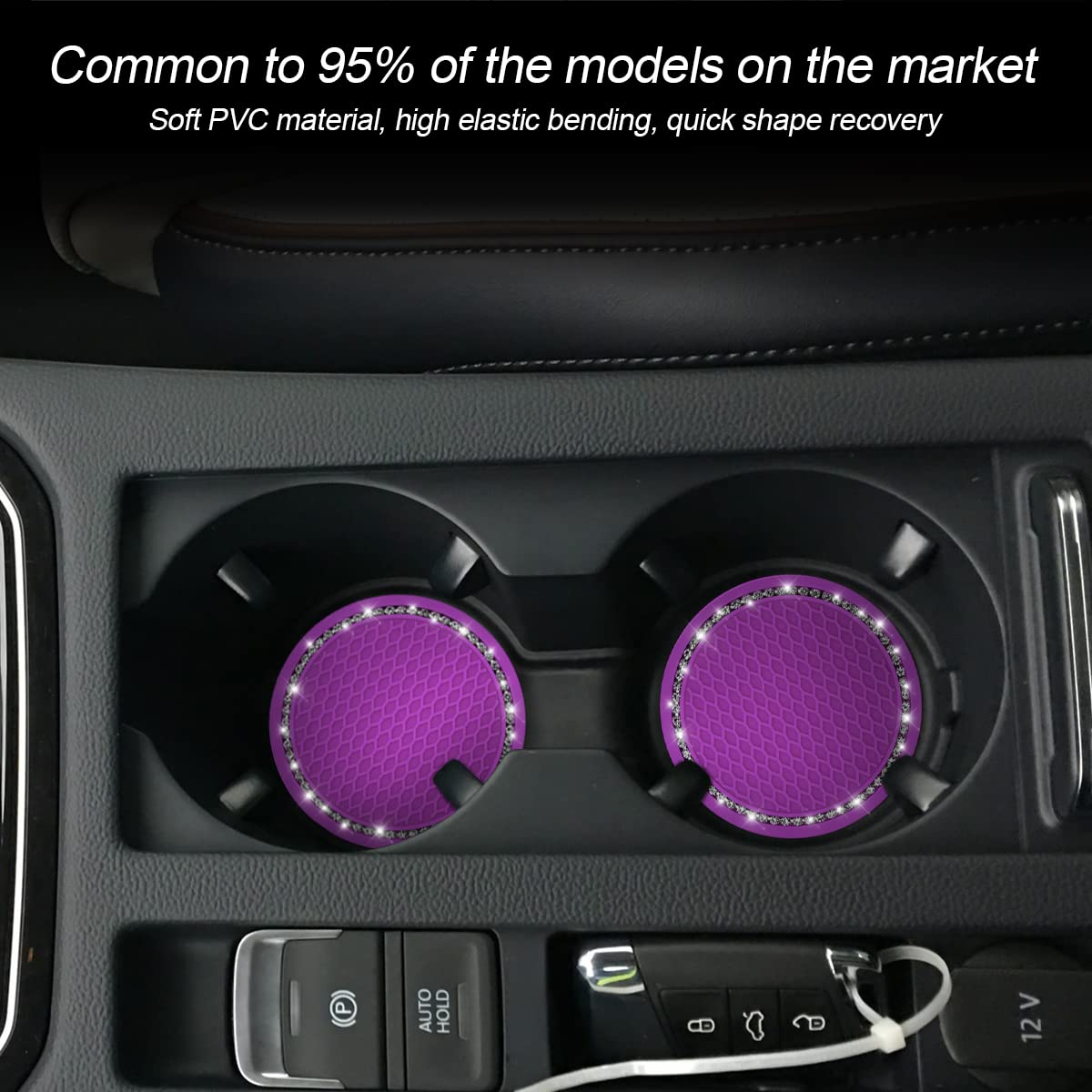 2 Pack Car Bling Cup Holder Coaster, 2.75 Inch Crystal Rhinestone Car Cup Holder Insert Coaster,Universal For Cars, Vehicles, Suvs, Car Interior Accessories For Women And Men (Purple)