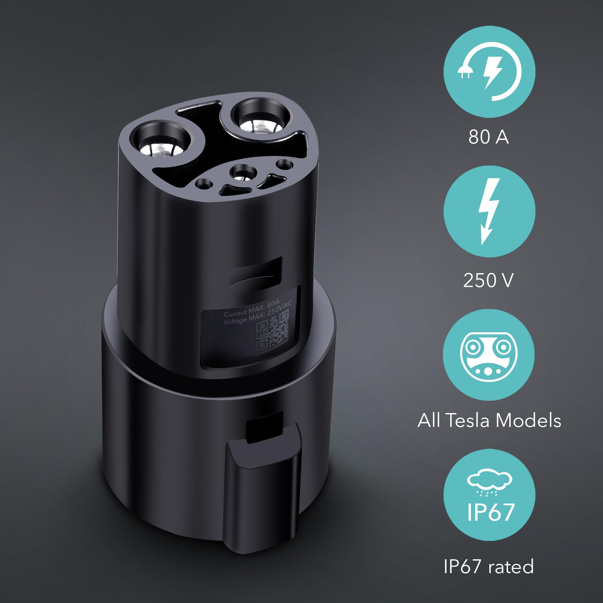 Lectron J1772 To Tesla Adapter 80 Amp (250V) - Ev Charging Adapter Compatible With Tesla Model S/3/X/Y/Cybertruck And All Electr