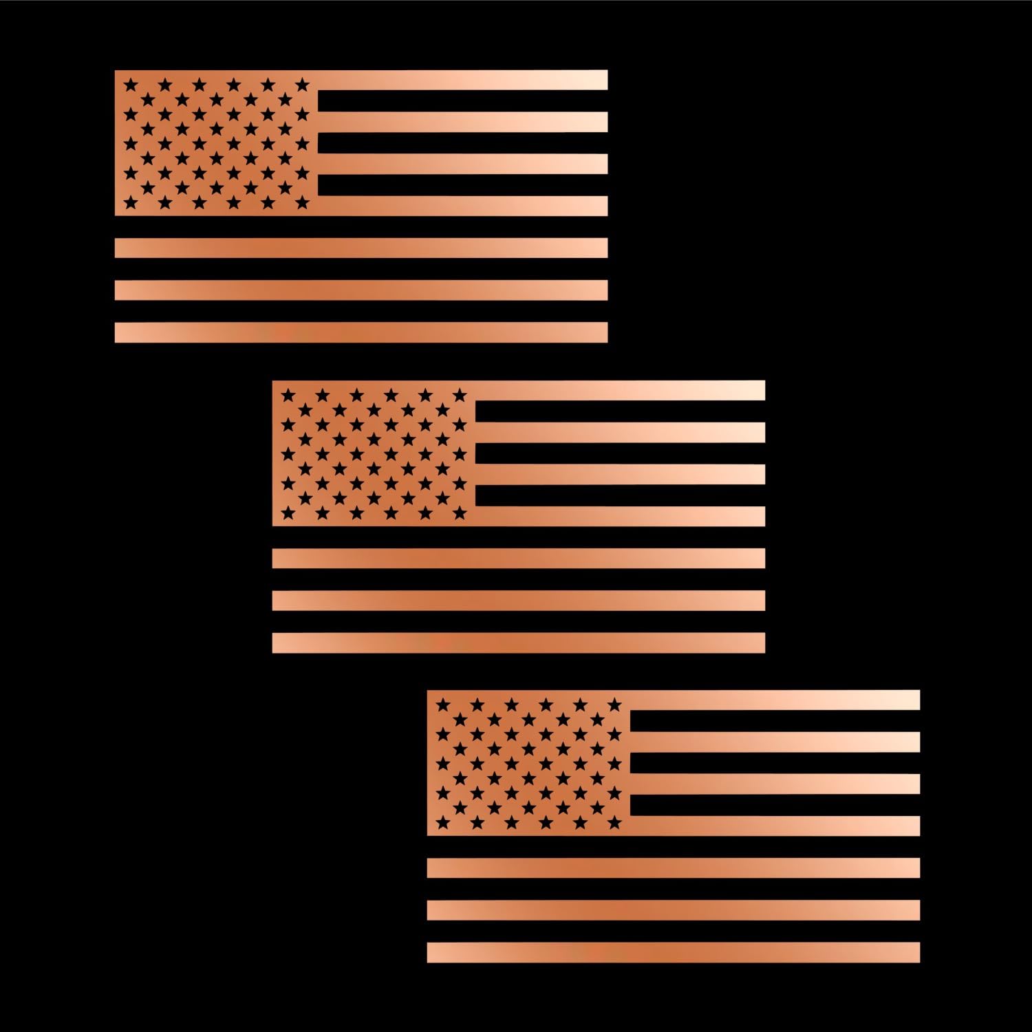 American Us Flag [Pick Color/Size] Vinyl Decal Sticker For Laptop/Car/Truck/Window/Bumper (7.5In X 4.2In [3-Pack], Metallic Copp