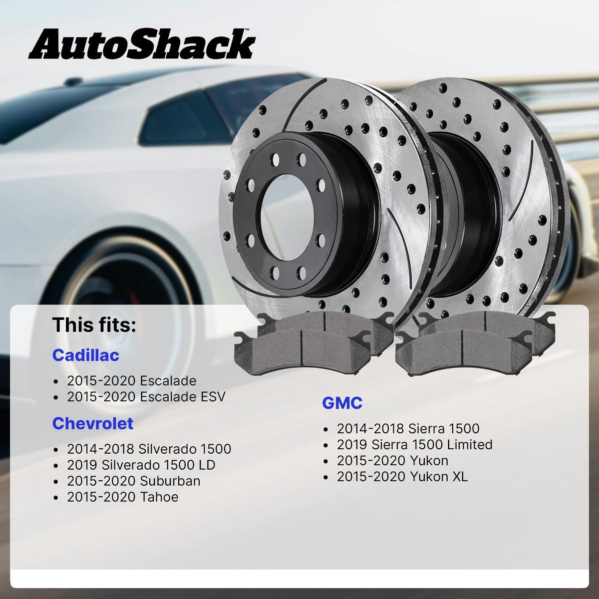 Autoshack Pair Of 2 Rear Drilled And Slotted Brake Rotors Black And Ceramic Pads Set Driver And Passenger Side Replacement For Chevrolet Silverado 1500 Tahoe Suburban Gmc Sierra 1500 Yukon Xl Brkpk566