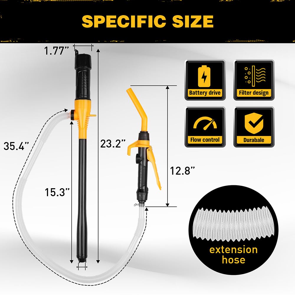 ELEAD Portable Battery Powered Pump - Electric Fuel/Water Transfer 2.4 GPM, Yellow, Model ED70017, Adjustable Flow Control