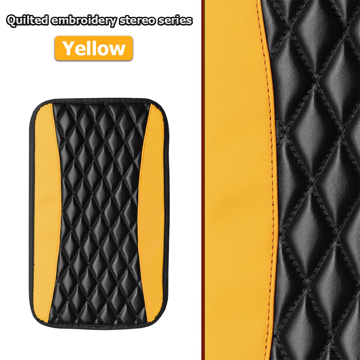Moly Magnolia Car Center Console Cover, Leather Waterproof Armrest Seat Box Cushion Pad, Universal Decor Protector Mat, Auto Interior Accessories For Suv Truck Vehicle (Yellow)