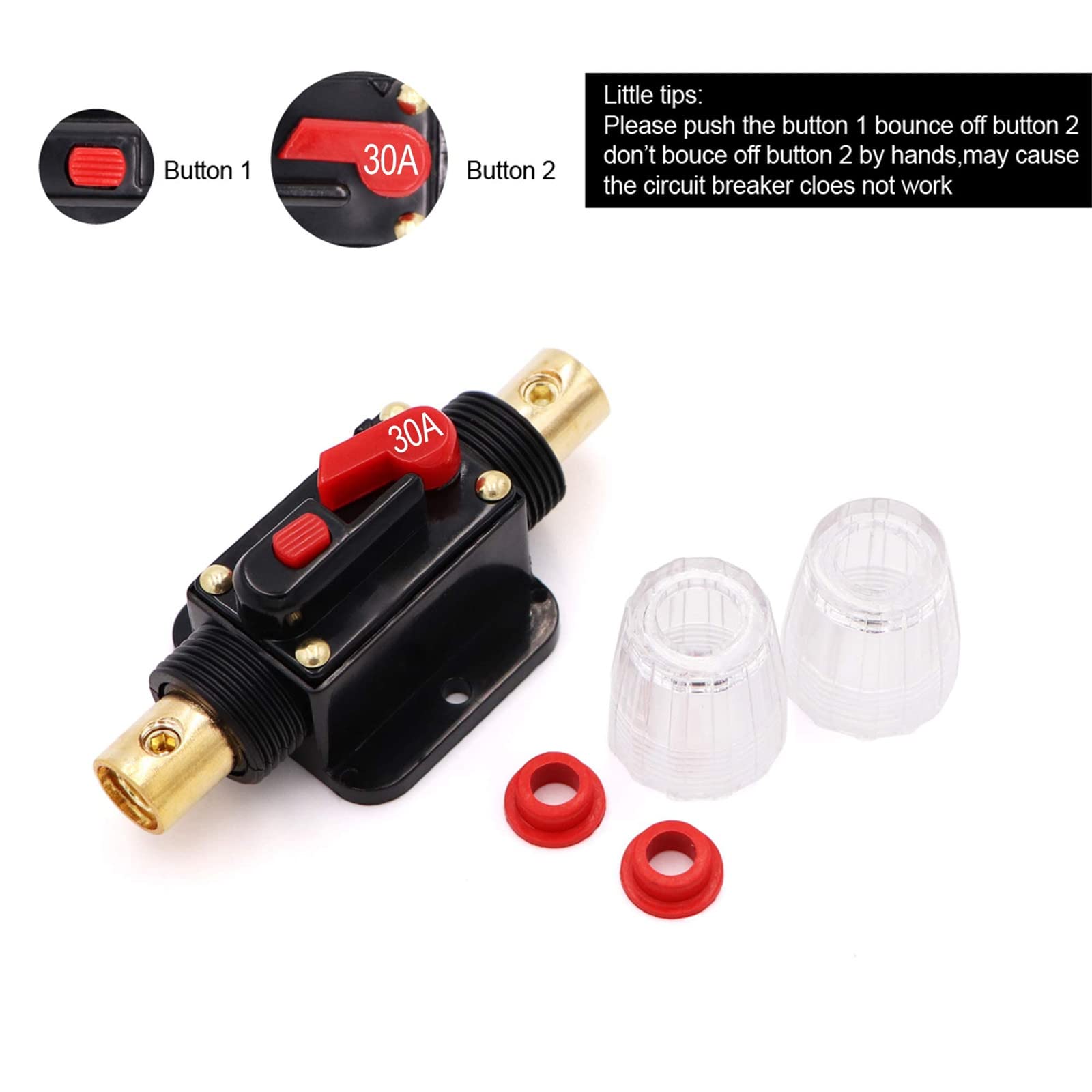 12V 30A Circuit Breaker Reset Fuse PowMr, Audio Inline Fuse Holder 30 Amp With Manual Reset for Car Audio, Stereo Switch and Sol