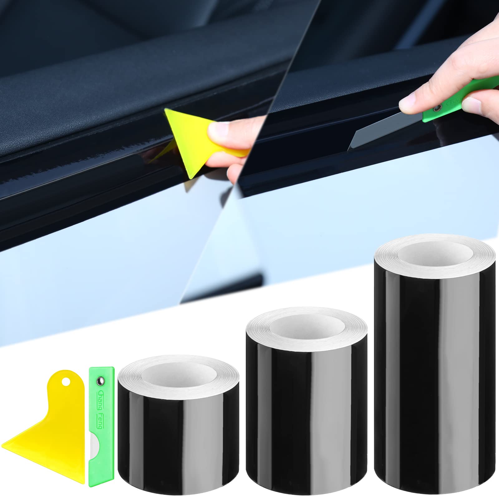 Marsui 3 Rolls 66 ft Vinyl Wrap for Car, Automotive Door Entry Guard Reflective Car Sill Adhesive Tape Protector for Chrome Dele