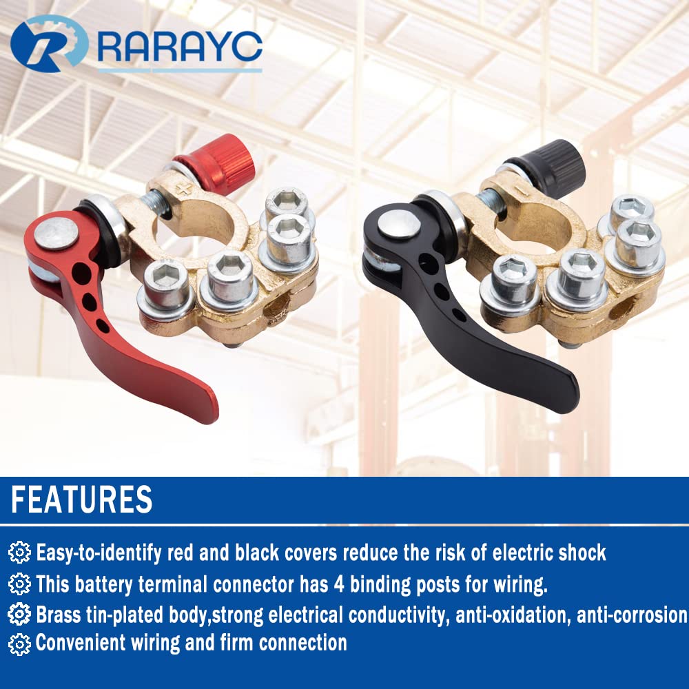 Rarayc 2 Pcs Military Spec Battery Terminal Connectors Top Post Kit With Cover,Copper Lugs,Heatshrink And Post Washer