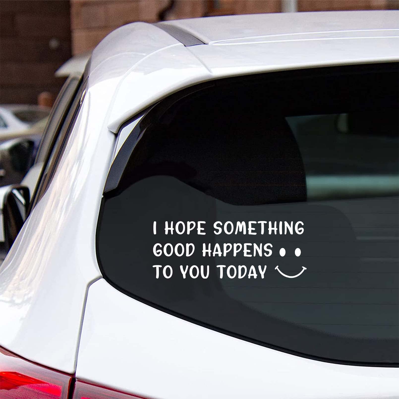 Leinessy Cute Car Decal - Smiley Face Bumper Sticker, White Vinyl, Model LNS-021-CT