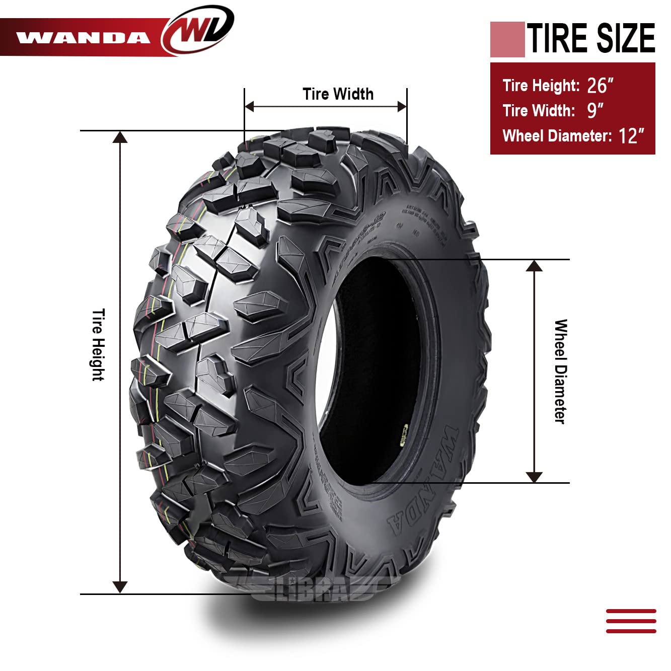 Wanda Set Of 4 All Terrain Utv Atv Tires 26X9-12 26X9X12 6Pr Deep Tread Big Horn Style 10377