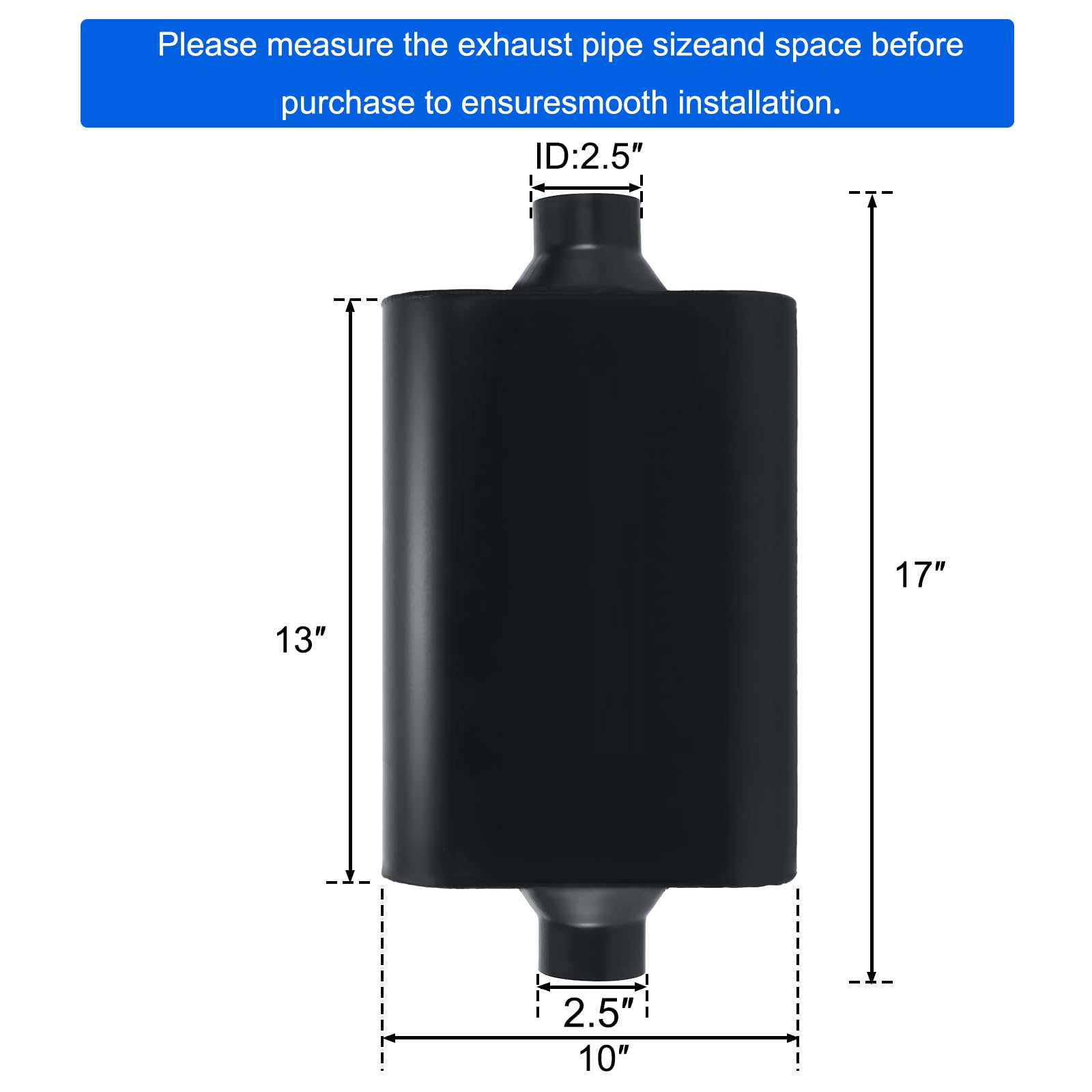Floshine Universal Mufflers Dual Chamber 2.5'' Inlet (Id) 2.5'' Outlet (Id) Overall 17'' Performance Automotive Muffler Exhaust