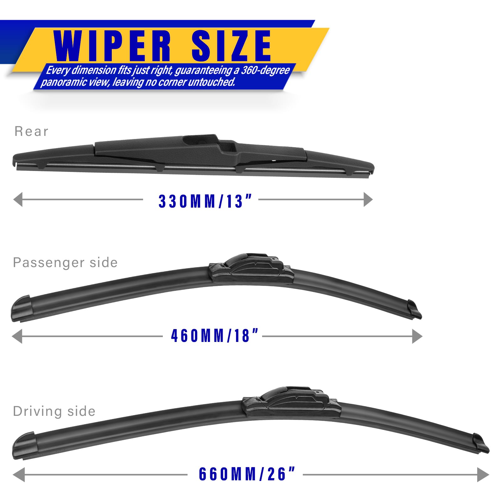 3 Wipers Replacement For 2015-2021 Kia Sedona/2021 Kia Telluride, Windshield Wiper Blades Original Equipment Replacement - 26''/