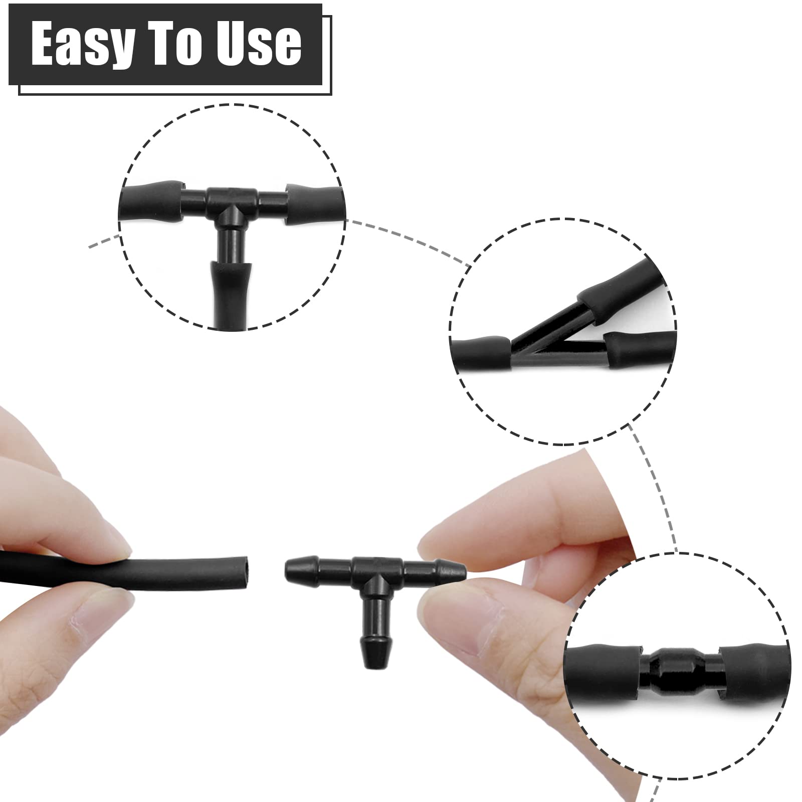 Windshield Washer Hose Kit, 5M Washer Fluid Hose+12 Pcs Hose Connectors+2 Fan Nozzles+2 Rubber Gaskets, Connect Car Water Pump And Nozzles, Suitable For Most Car Windshield Washer Tubing