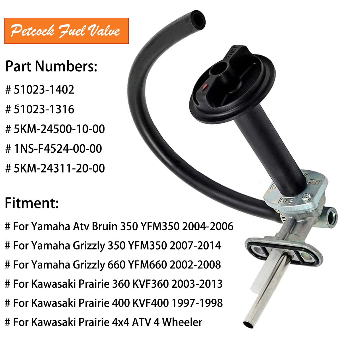 Earlyred Fuel Valve Petcock and Lever Screw for Yamaha Grizzly Bruin YFM 350 660 Fuel Tank Switch Valve and Lines for Kawasaki P
