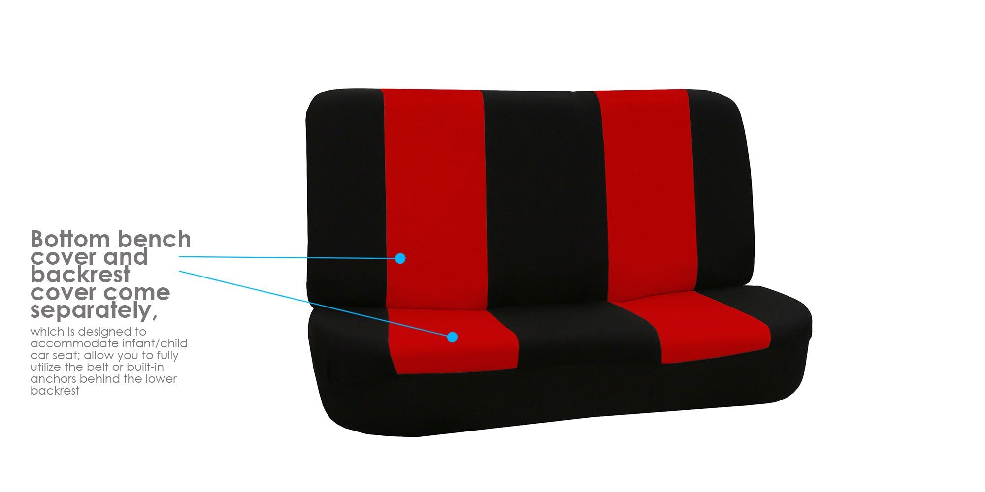 FH Group Universal Solid Bench Car Seat Cover, Rear Set, Polyester, Red/Black, Fits Cars, Trucks & SUVs, Model FB050R010-FBA