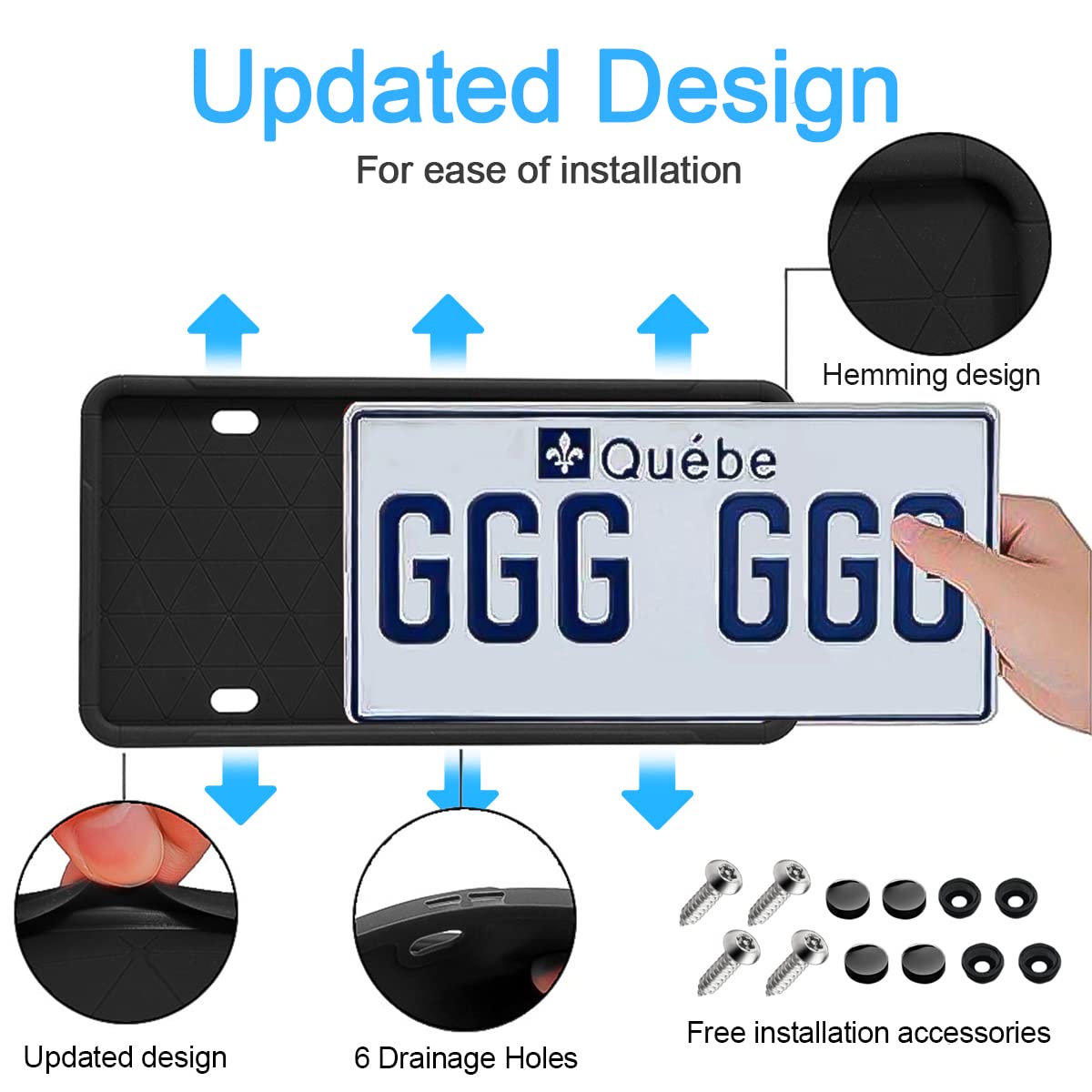 Car License Plate Frame, 2 Pcs Anti-Theft Universal Silicone License Plate Frame For Cars, Suvs, Vehicles, Rustproof License Plate Frame, Auto Accessories For Men & Women (Black/2Pcs)