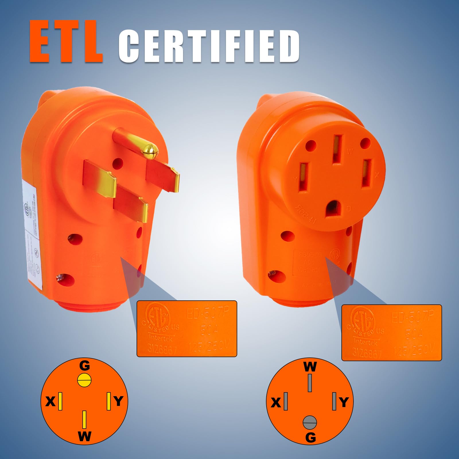 50 Amp Male And Female Rv Plug Set 14-50P/50R Rv Power Cord Male/Female Replacement Socket Plug Combo Kit 125/250V For 6/3 + 8/1