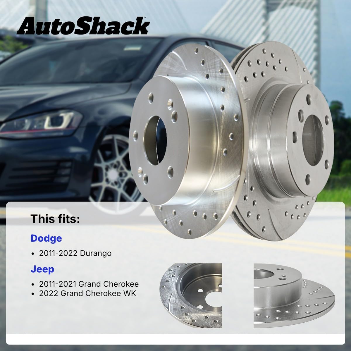 Autoshack Front And Rear Drilled Slotted Rotors Set 4 Replacement For 2011-2022 Jeep Grand Cherokee Dodge Durango 3.0L 3.6L 5.7L 6.4L V6 Awd Rwd Vented Rotor Diameter Front 350Mm; Rear 330 Mm Brkpk365