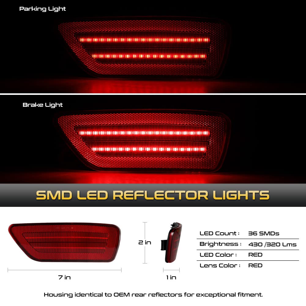 VIPMOTOZ [Dual Function]Full LED Rear Bumper Reflector Brake Lights Compatible With 2011-2021 Grand Cherokee Compatible with Dod