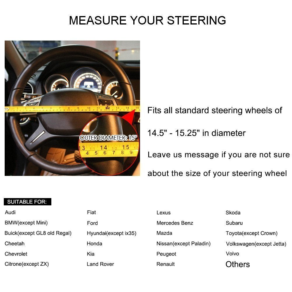 Valleycomfy Steering Wheel Covers Universal 15 Inch - Genuine Leather, Breathable, Anti Slip & Odor Free (Coffee, M(14 '' 1/2-15