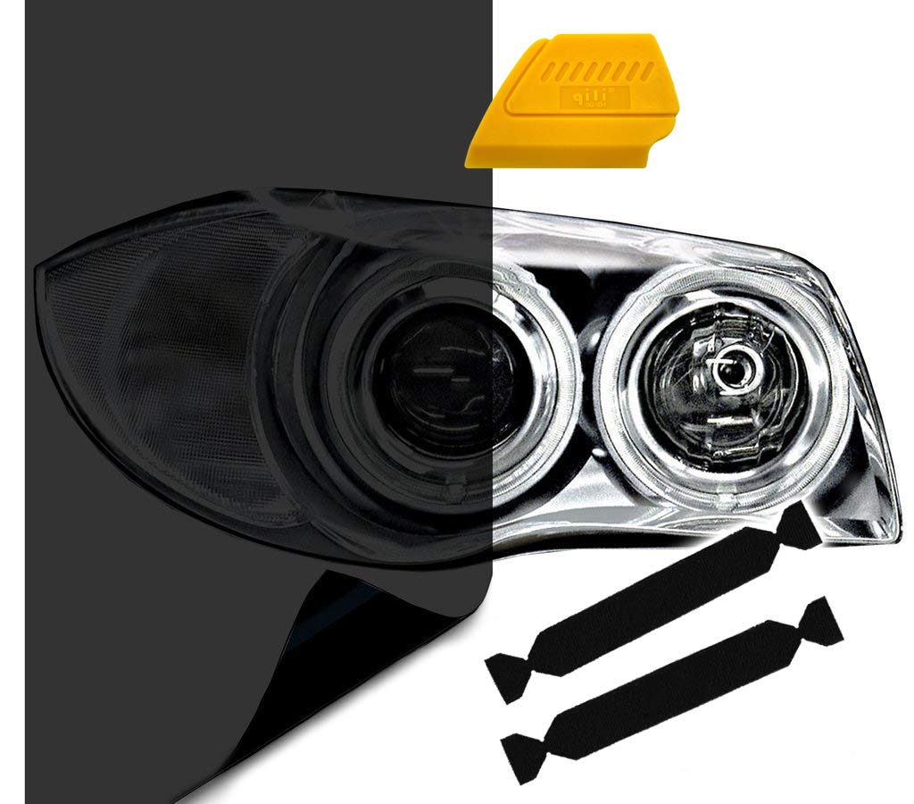 Vvivid Air-Tint Extra-Wide Headlight Taillight Vinyl Tint Wrap 16 Inch X 48 Inch Roll Including Yellow Detailer Squeegee & 2X Bl