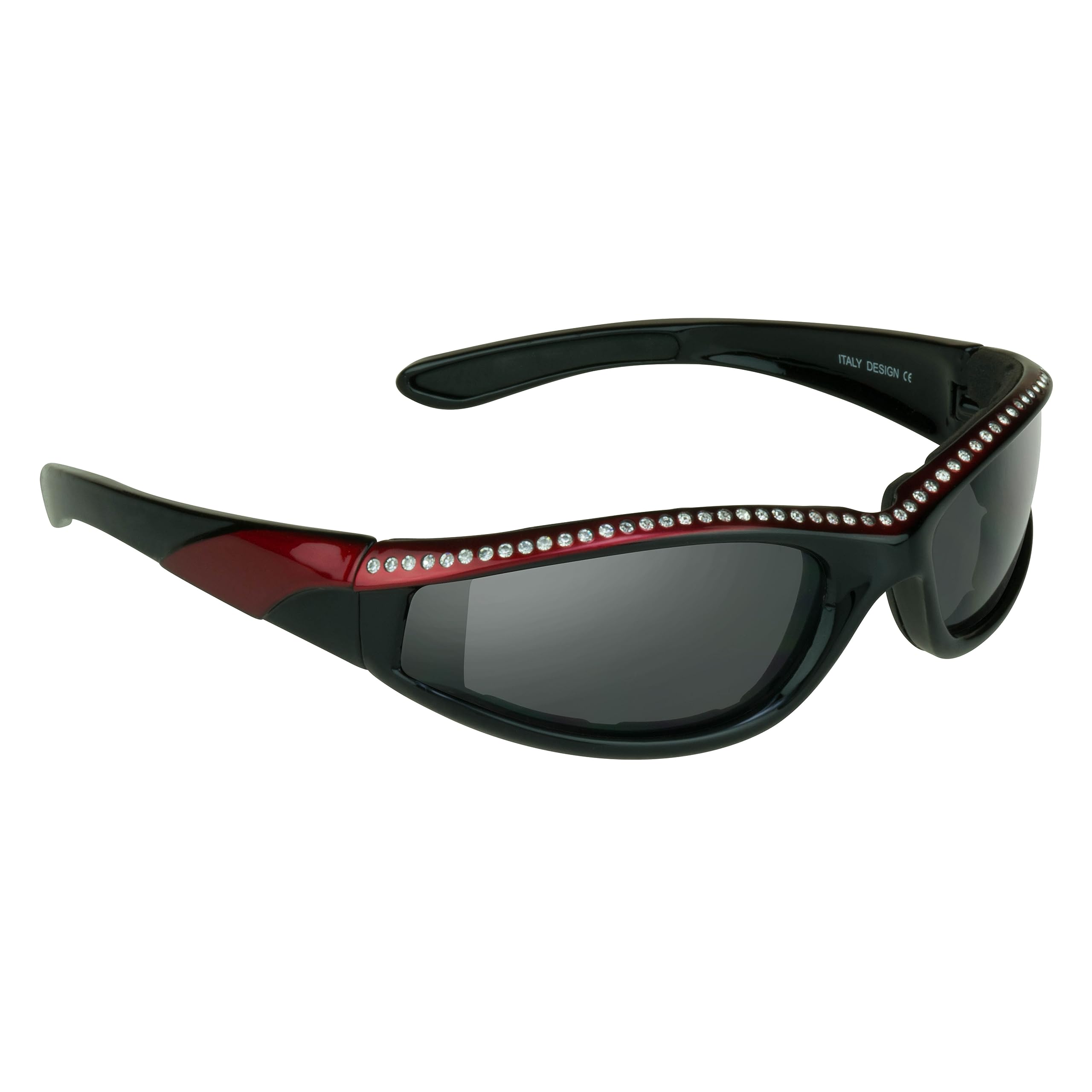 Bikershades Rhinestone Womens Motorcycle Biker Riding Safety Sunglass Foam Padded Bling Bling Wrap Blocks Wind Dust Smoke Lens R