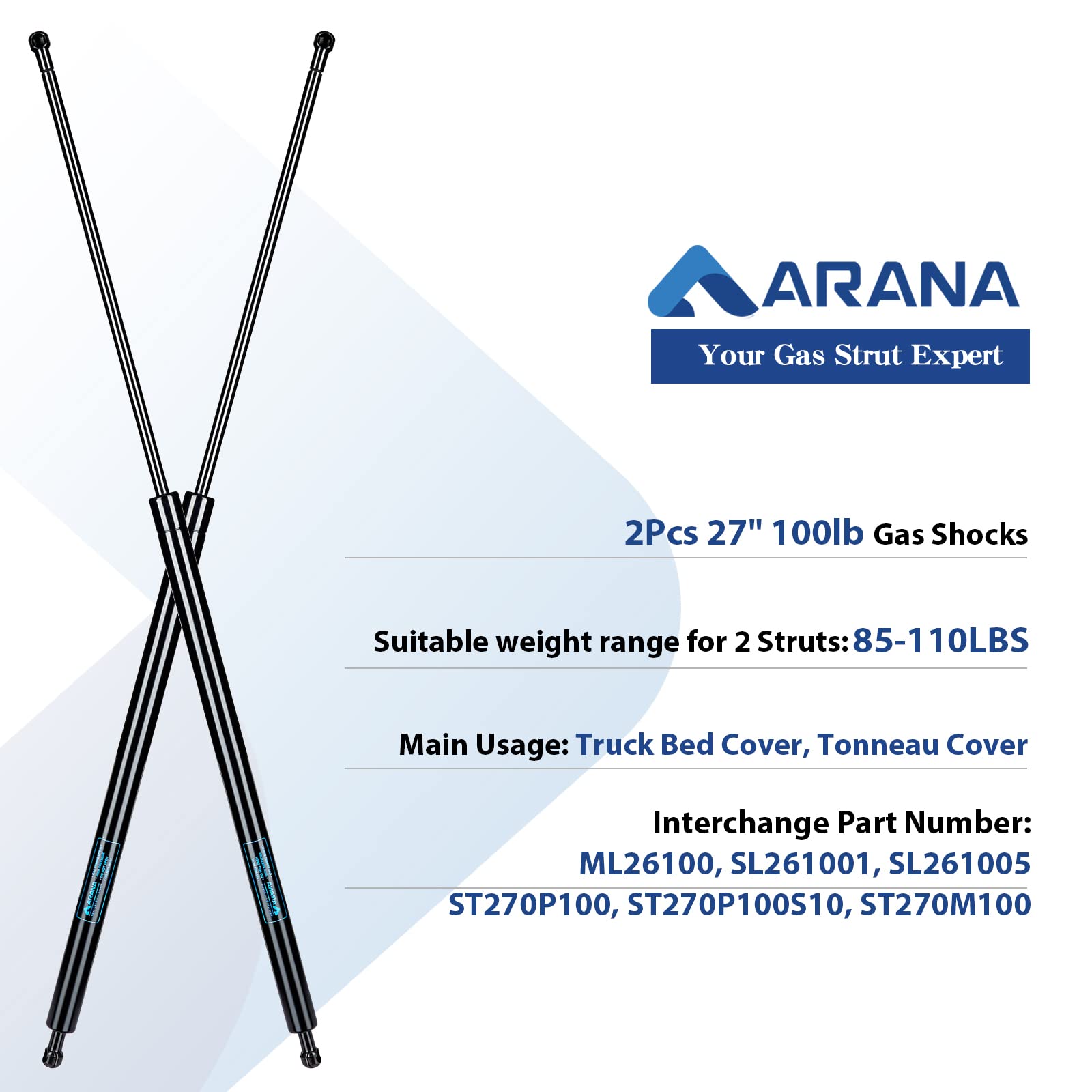 Ml26100 27 Inch 100 Lb/445N Gas Spring Shock Struts Sl26-100 27'' 445N Lift Support For Outdoor Awning Window Truck Bed Cover To