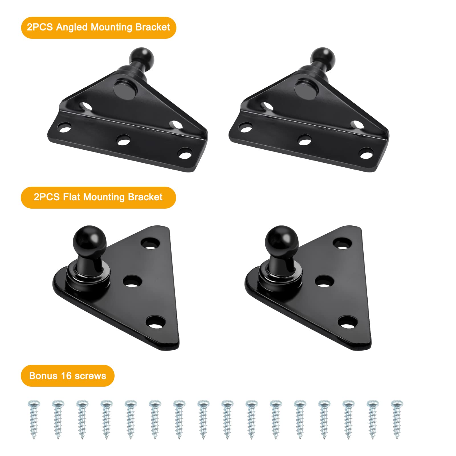 Euplokeer 10mm Ball Stud Mounting Bracket for Gas Shock Spring Strut Prop Lift Support, 2pcs L-Type, 2pcs Flat-Type and 16pcs Sc
