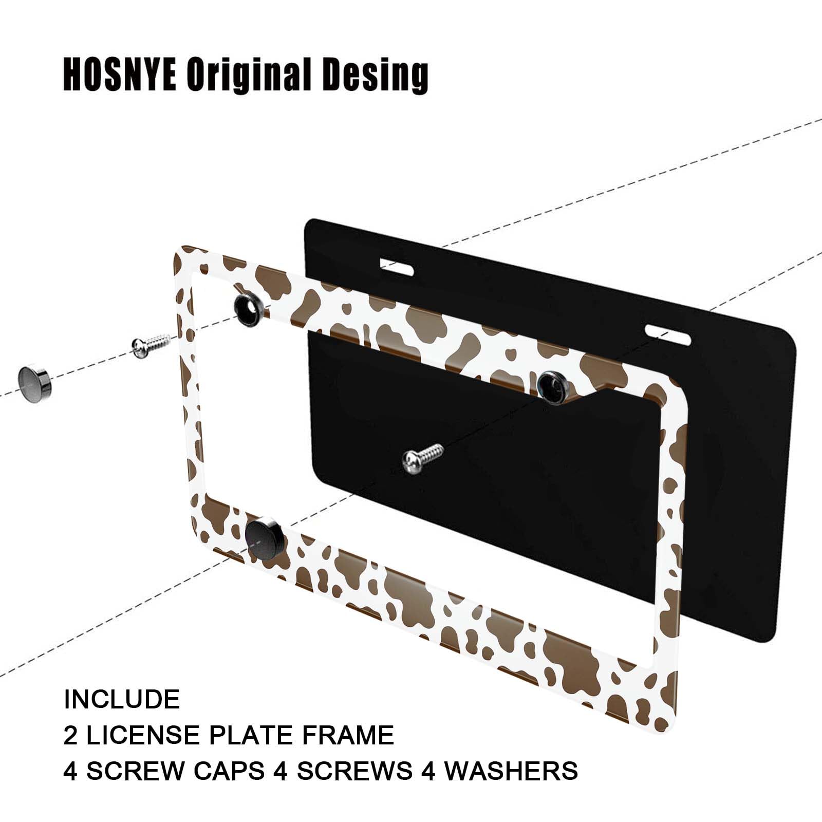 HOSNYE Brown Cow Fur Print License Plate Frame 2 Pcs Metal Cute Licenses Plates Frames Licenses Plate Covers Car Tag Frame for W