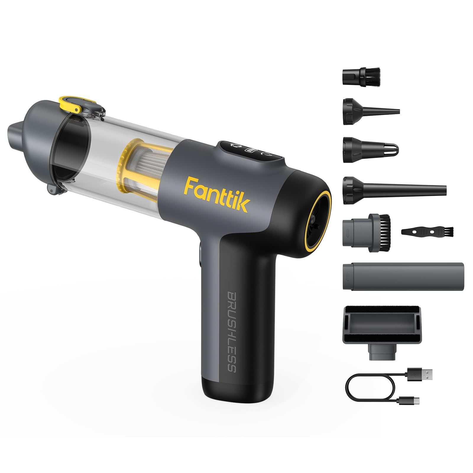 Fanttik Slim V9 Mix Car Vacuum, 4 In 1 Handheld Air Duster, 12000Pa Suction Power With Smart Led Display, Cordless Portable Mini Keyboard Vacuum For Car Interior, Office Desk