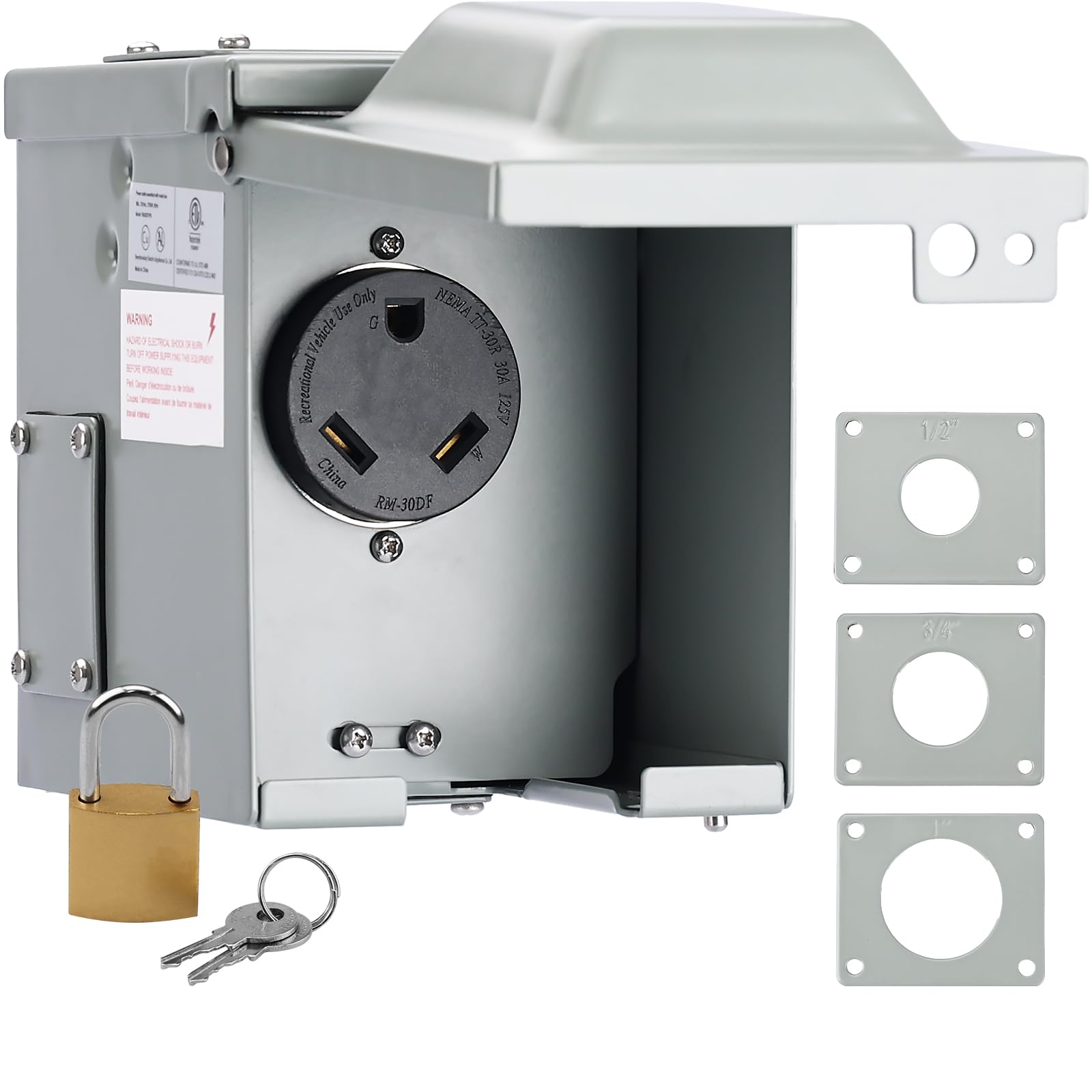 RVMATE 30 Amp RV Power Outlet Box, 125 Volt NEMA TT-30R Receptacle Waterproof Lockable Enclosed Power Panel, ETL Listed