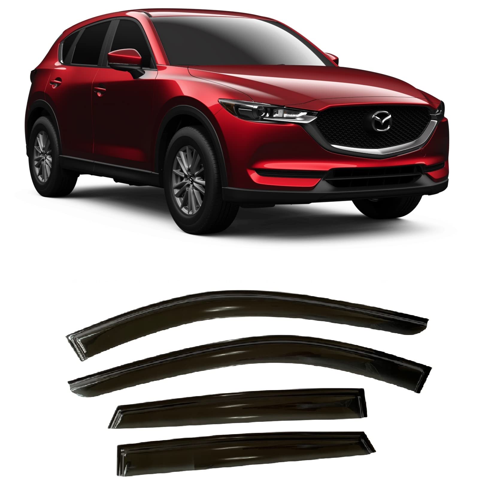 2017-2025 Tape-On Side Window Visor Deflectors For Mazda Cx-5 Sport Touring Grand Touring Signature Smoke Tinted Rain Guards 201
