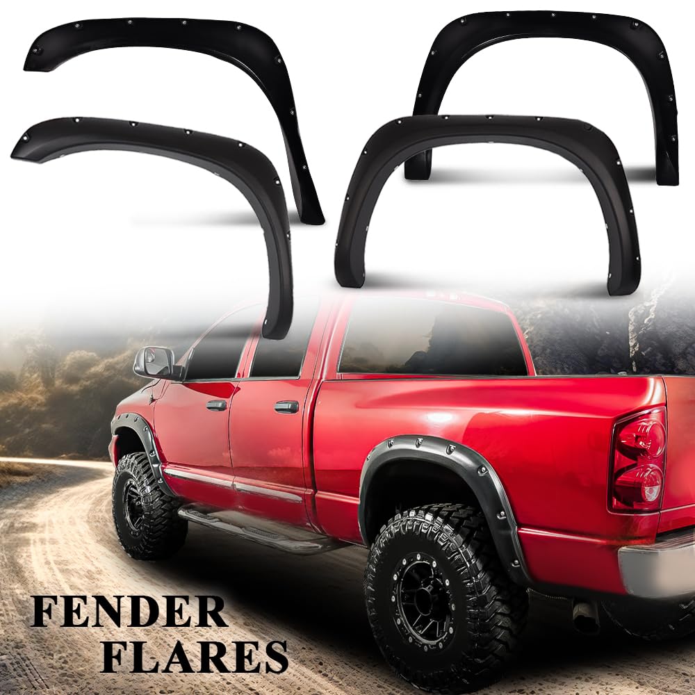 G-PLUS Pocket-Riveted Fender Flares, Compatible with Dodge Ram 2002-2008 1500/2003-2009 Ram 2500 3500, [Not Fit 2006-2009 8ft Lo