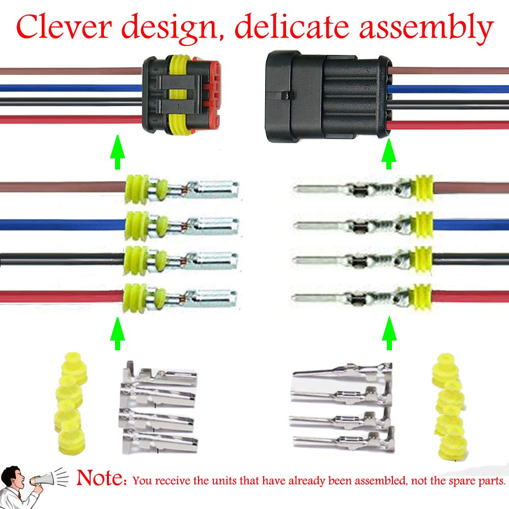 Yetor 16 Awg Way Car Waterproof Electrical Connector,4 Pin Plug Auto Electrical Wire Connectors Marine For Car, Truck, Boat, And Other Wire Connections.(5 Pack)¡