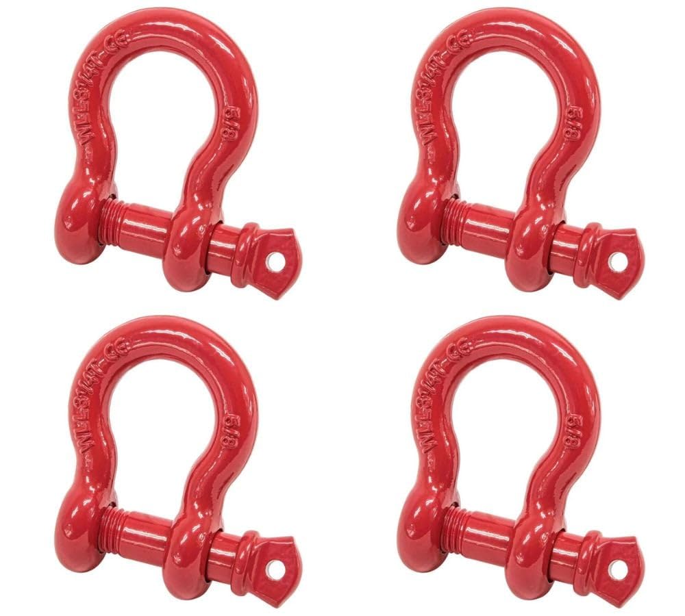 (4 Pack) 5/8 Anchor Shackle Forged Carbon Steel w/ Alloy Screw Pin Load Limit # 3.25 Tons (6,500 lbs) | Double Rust Protection H