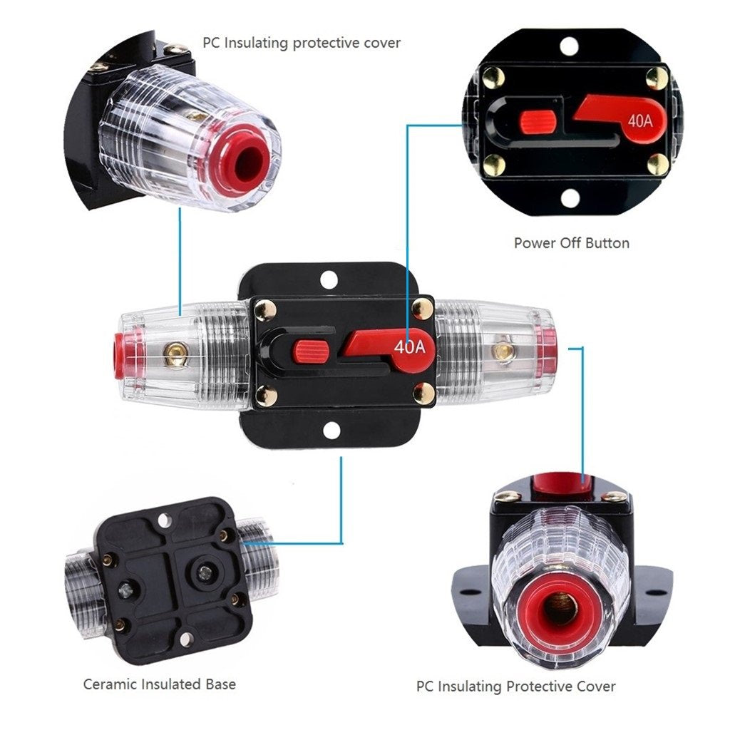 STETION Car Audio 40 Amp Resettable Fuse Circuit Breaker Car Protect for Audio System Fuse 12-24V DC for Car Audio Amps Overload