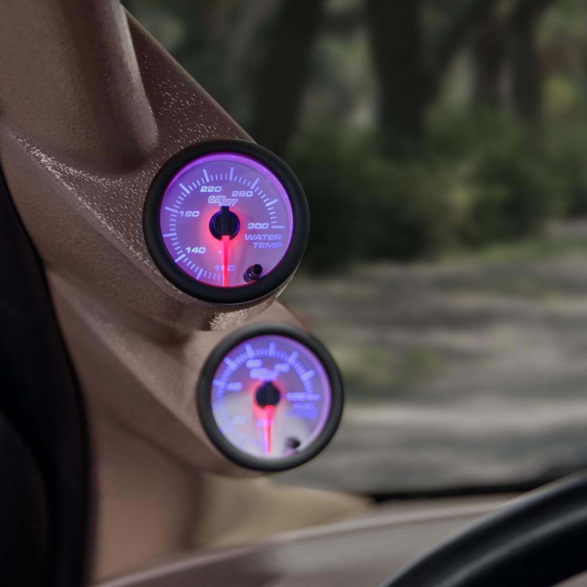 Glowshift White 7 Color 300 F Water Coolant Temperature Gauge Kit - Includes Electronic Sensor - White Dial - Clear Lens - For C